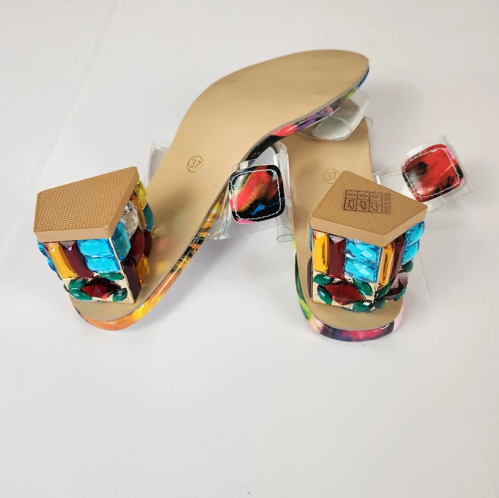 Fashion Colorful Jeweled Block Heel Sandal Size 37 / US 6 - Picture 8 of 15